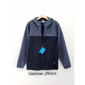 Columbia Softshell Hooded Zip Closure Barr Lake Jacket Black Gray Stretch M New
